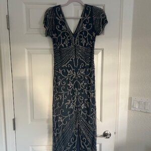 Pisarro Nights Beaded Mesh Gown Gray Size 6